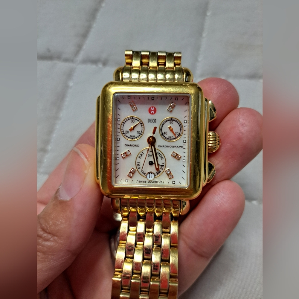 Michele Gold Tone Diamond Watch